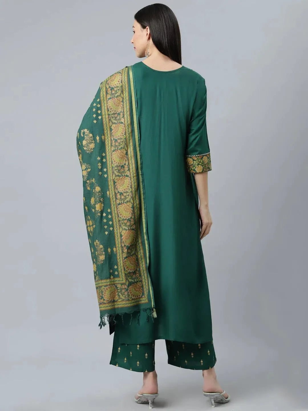 Green Printed Rayon Suit Set - Libas 
