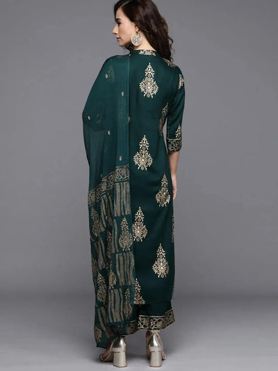 Green Printed Viscose Rayon Suit Set - Libas