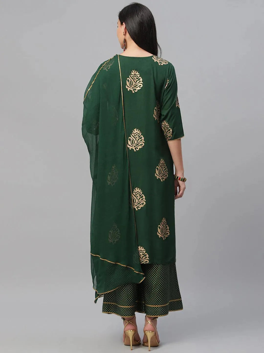 Green Printed Rayon Suit Set - Libas