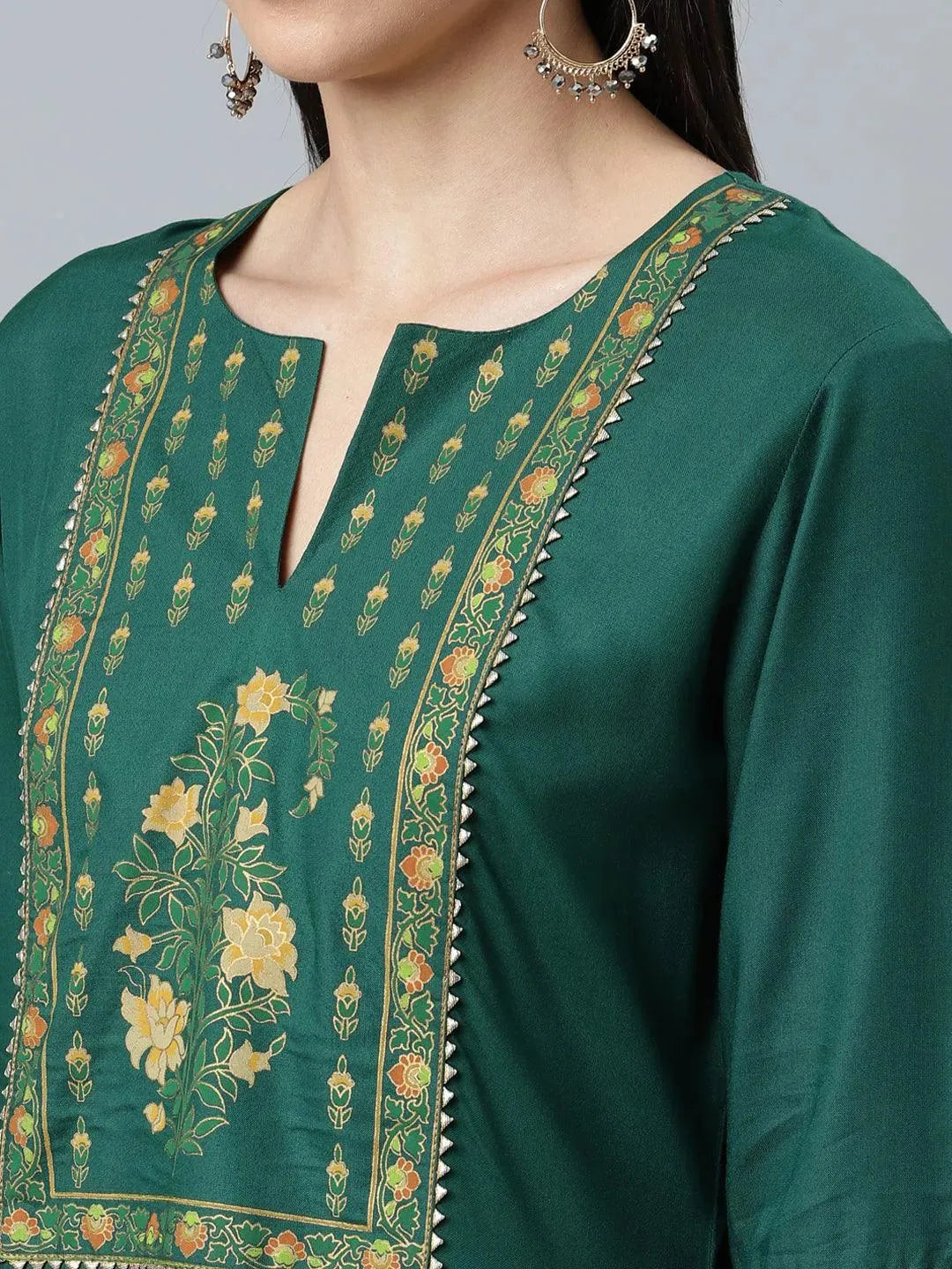 Green Printed Rayon Suit Set - Libas