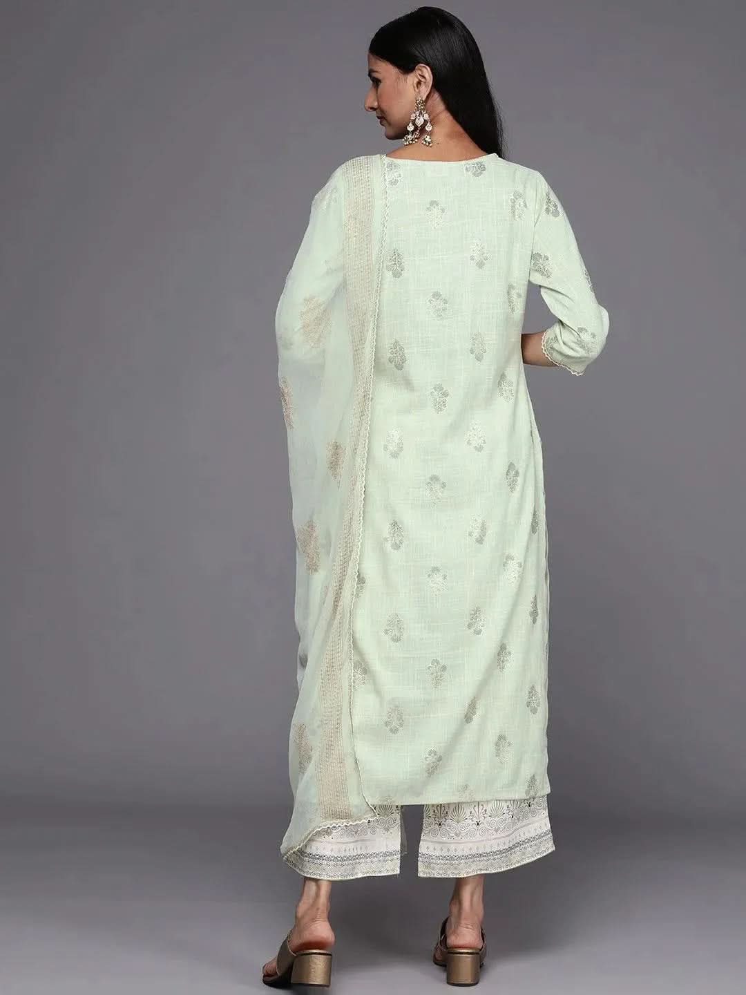 Green Printed Rayon Straight Suit Set - Libas 