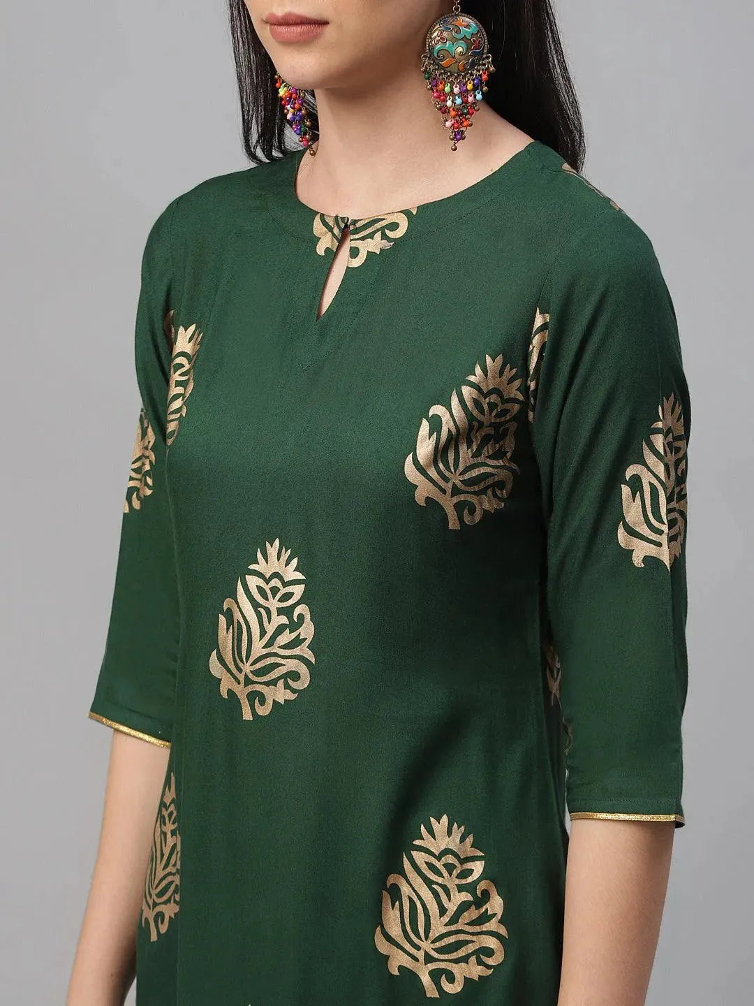 Green Printed Rayon Suit Set - Libas