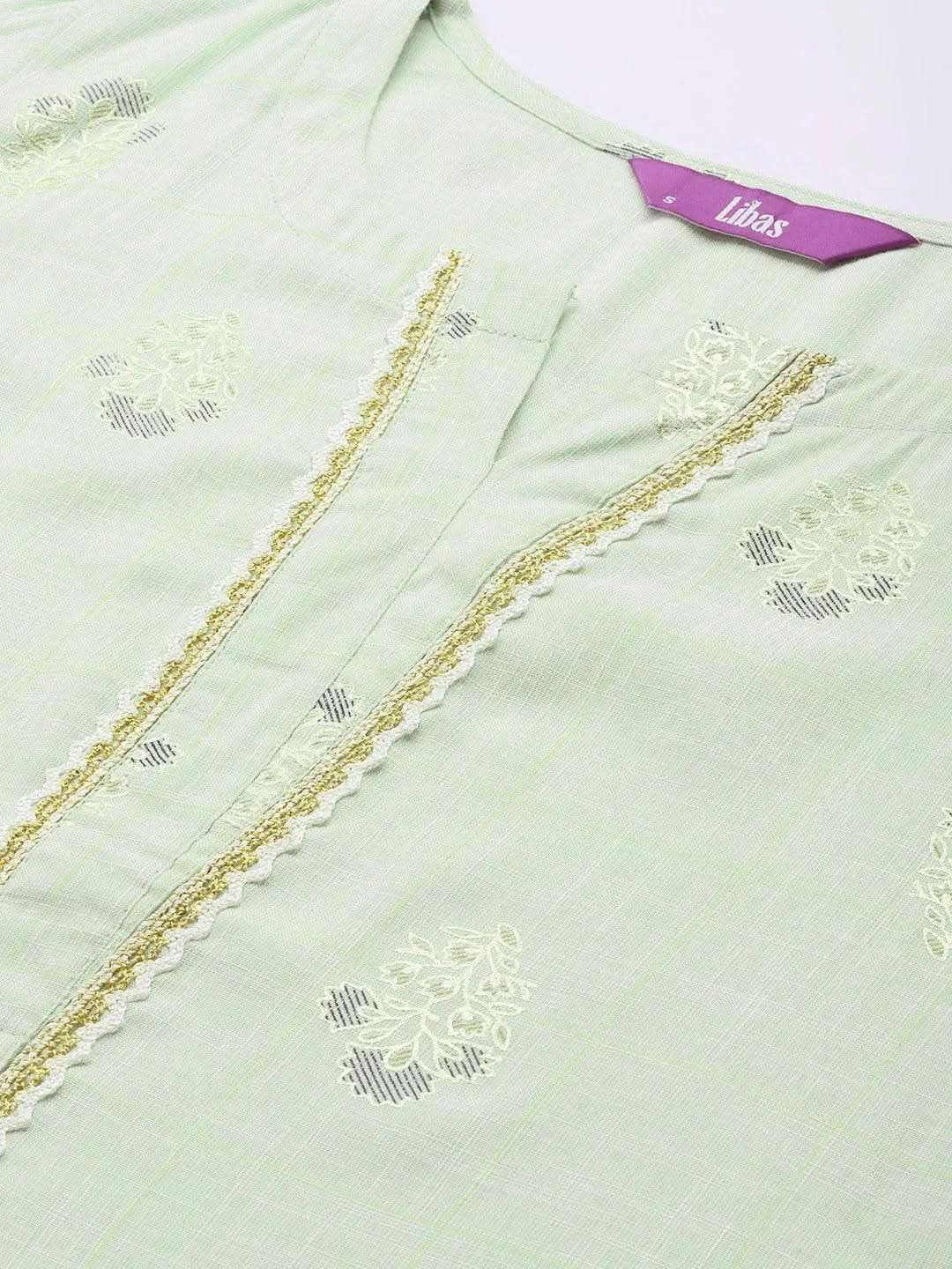 Green Printed Rayon Straight Suit Set - Libas 
