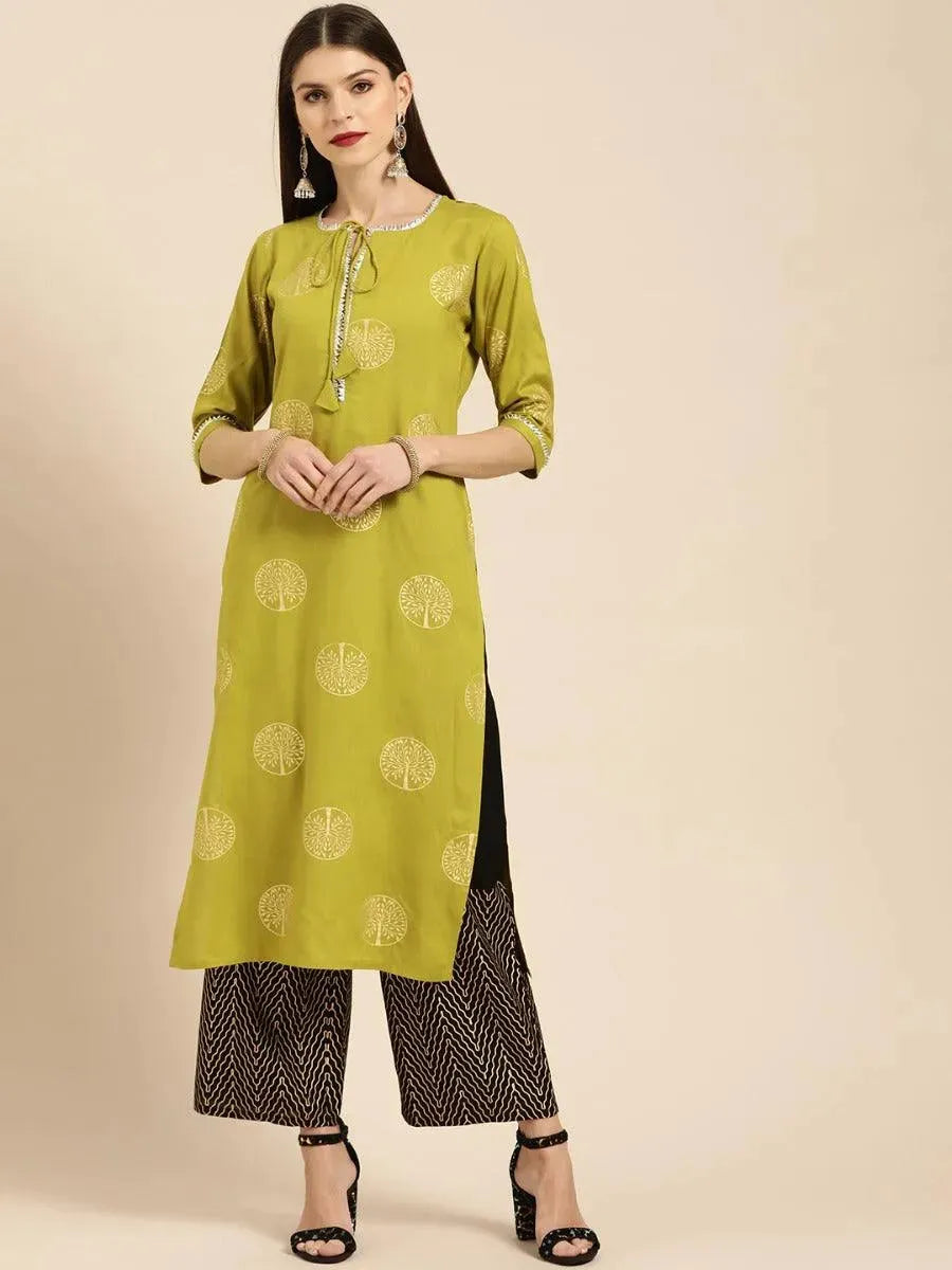 Green Printed Rayon Kurta Set - Libas