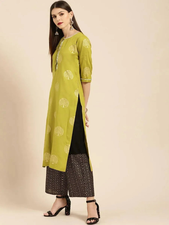 Green Printed Rayon Kurta Set - Libas