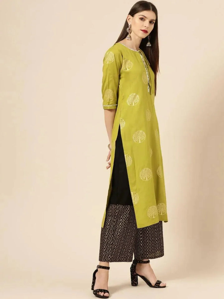 Green Printed Rayon Kurta Set - Libas