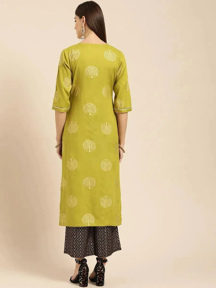 Green Printed Rayon Kurta Set - Libas