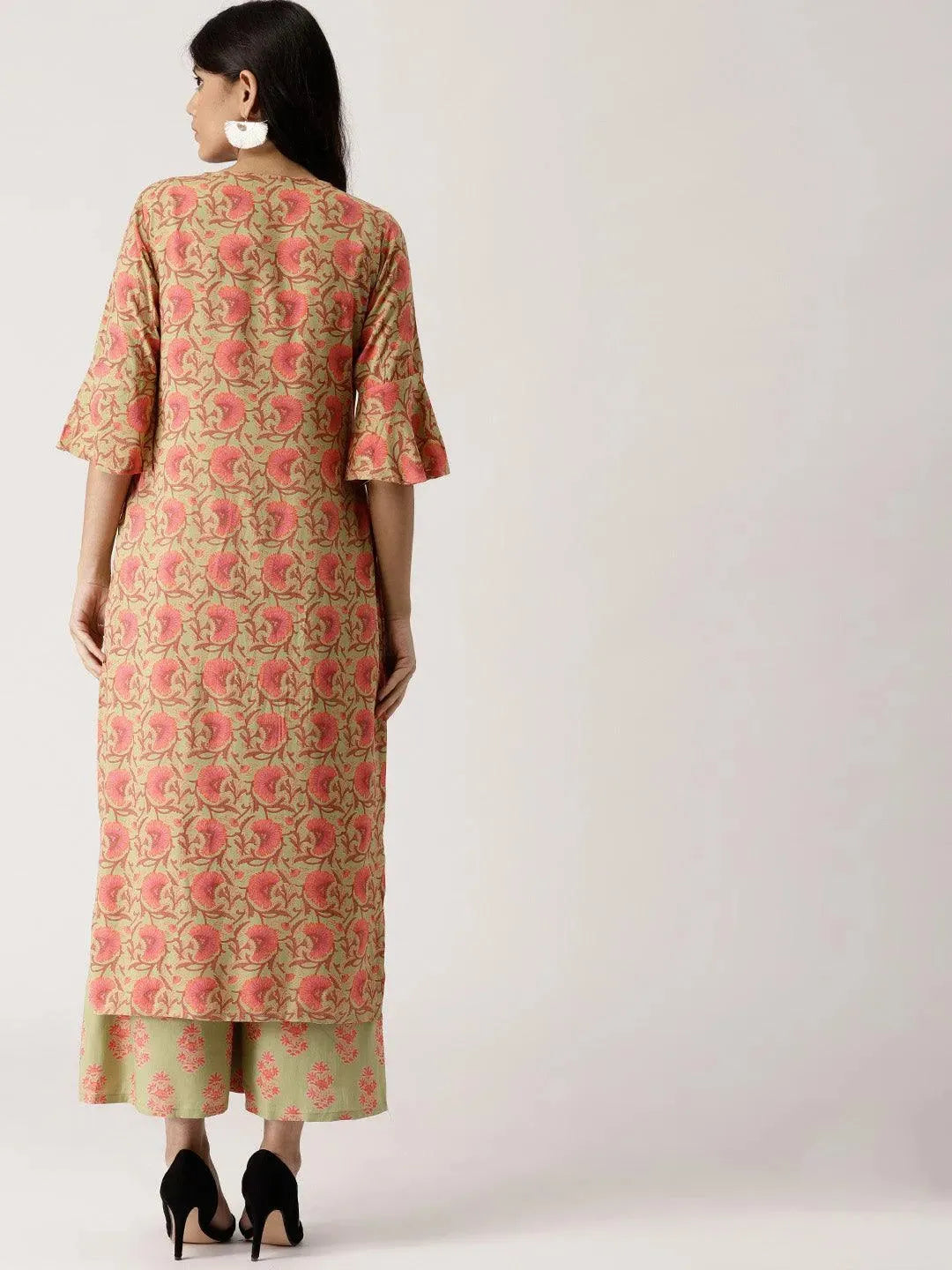 Green Printed Rayon Kurta Set - Libas 