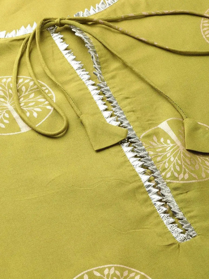 Green Printed Rayon Kurta Set - Libas