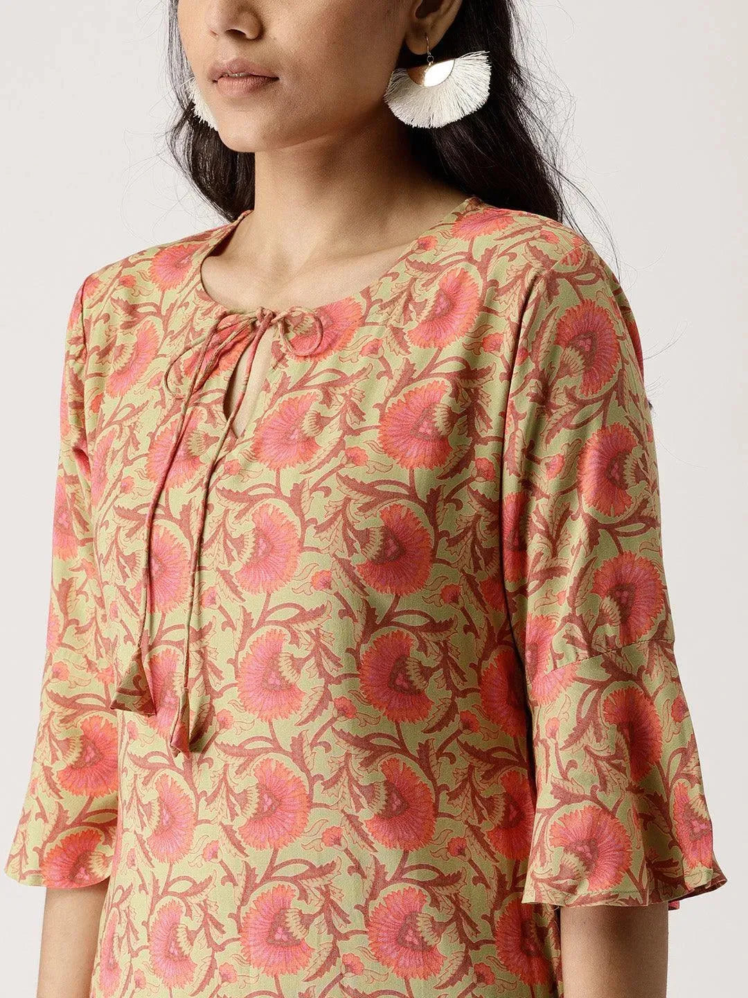 Green Printed Rayon Kurta Set - Libas 