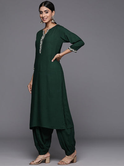Green Printed Rayon Straight Kurta With Salwar & Dupatta - Libas