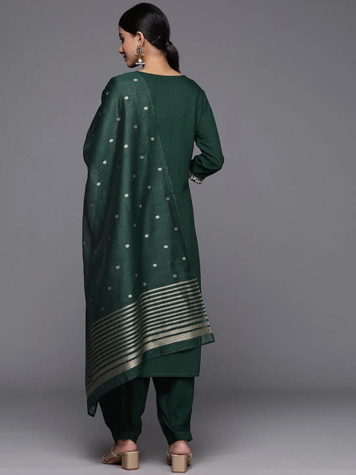 Green Printed Rayon Straight Kurta With Salwar & Dupatta - Libas