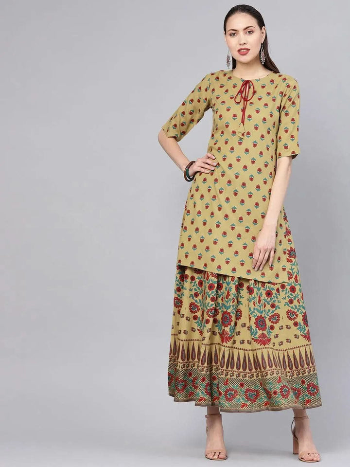 Green Printed Rayon Kurta Set - Libas