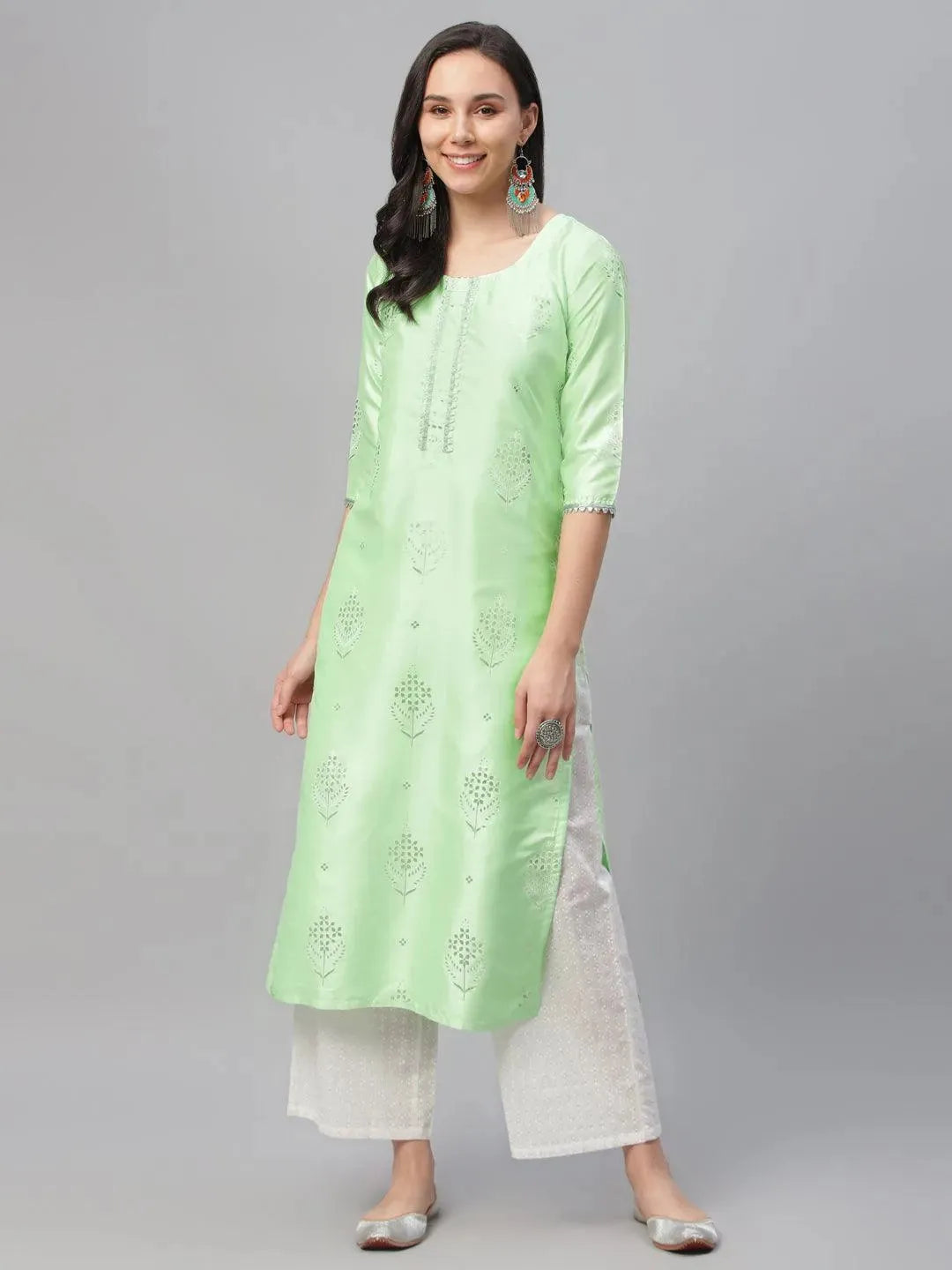 Green Printed Shantoon Kurta - Libas