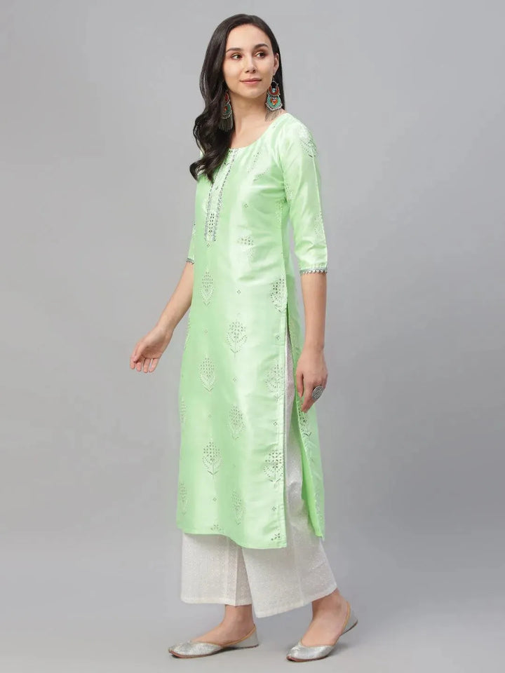 Green Printed Shantoon Kurta - Libas