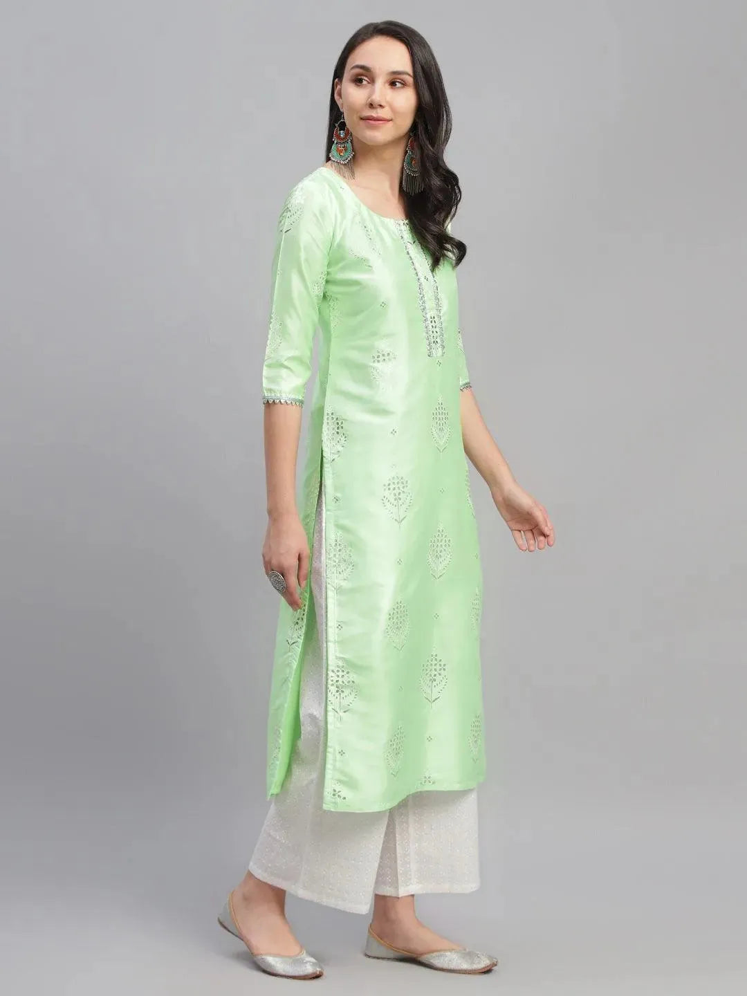Green Printed Shantoon Kurta - Libas 