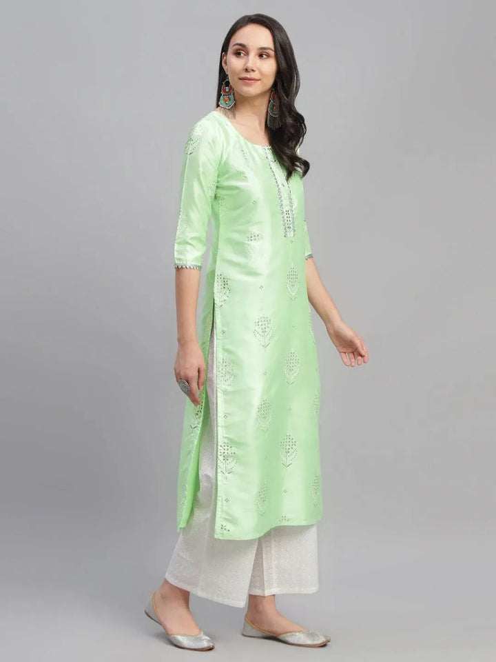 Green Printed Shantoon Kurta - Libas