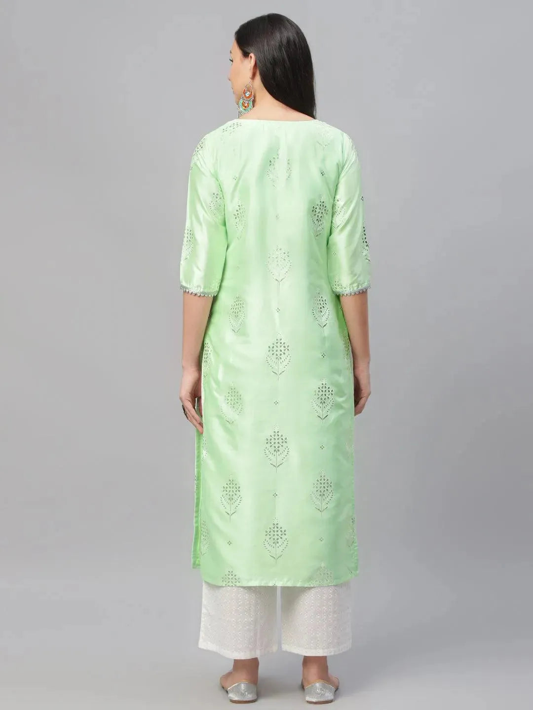 Green Printed Shantoon Kurta - Libas