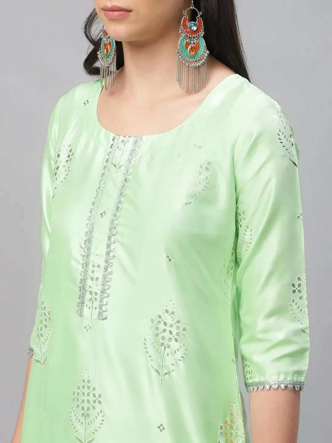 Green Printed Shantoon Kurta - Libas 