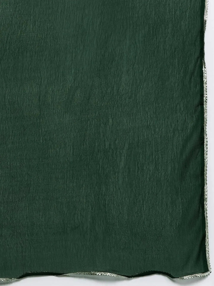 Green Printed Silk Blend A-Line Kurta With Palazzos & Dupatta - Libas
