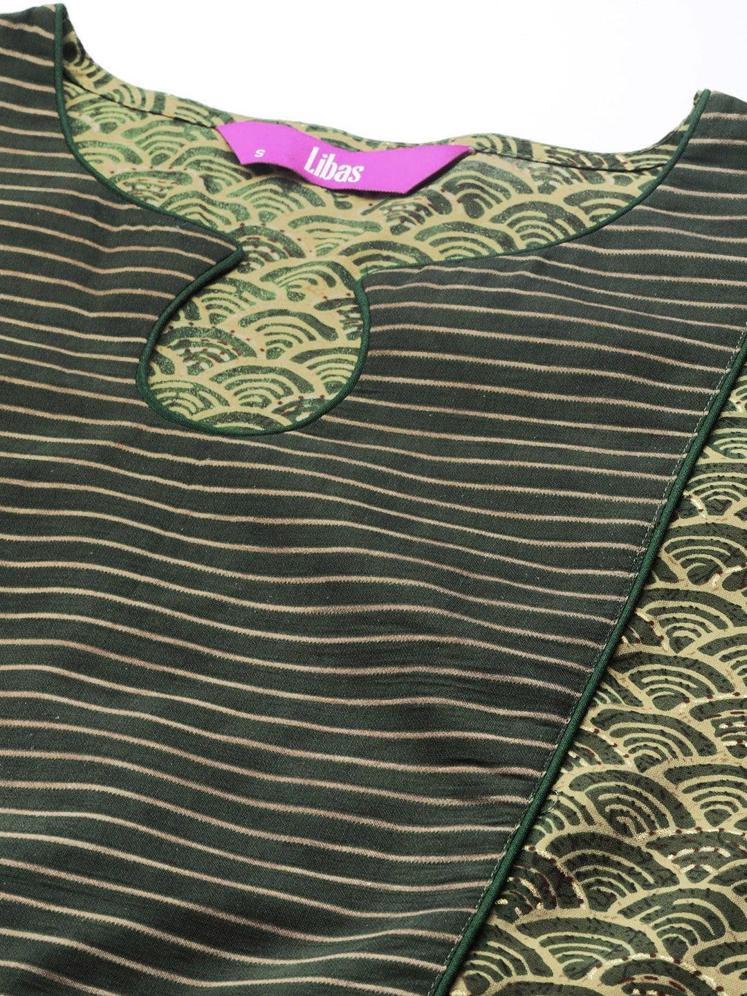 Green Printed Silk Blend A-Line Kurti