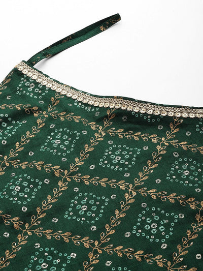 Green Printed Silk Blend Kaftan Kurta With Trousers - Libas