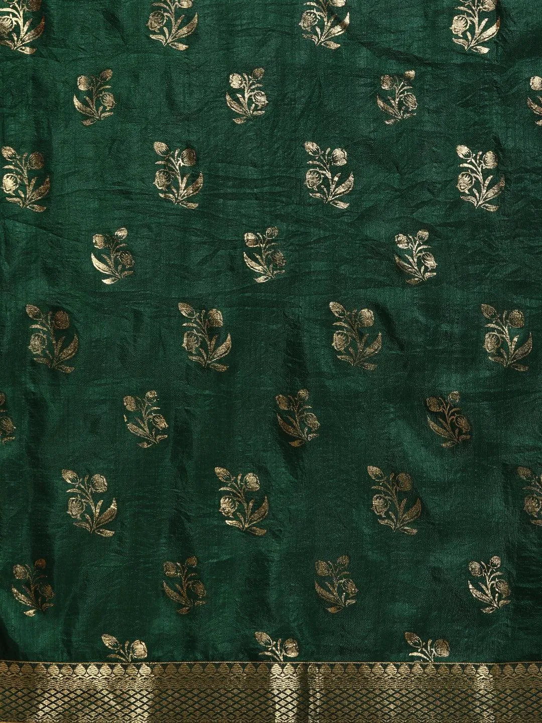 Green Printed Silk Blend Saree - Libas 