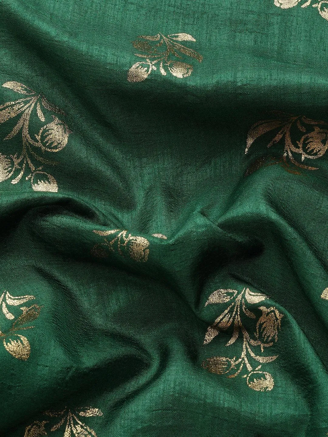 Green Printed Silk Blend Saree - Libas 