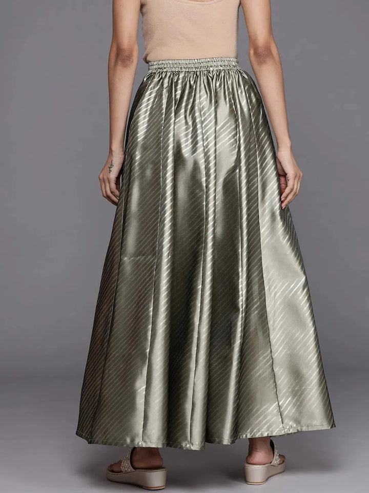 Green Printed Silk Blend Skirt - Libas