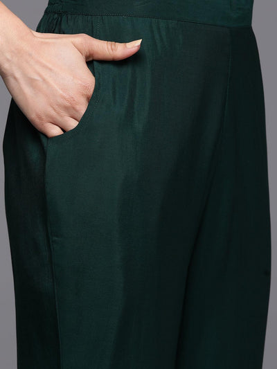 Green Printed Silk Blend Straight Kurta With Palazzos & Dupatta - Libas