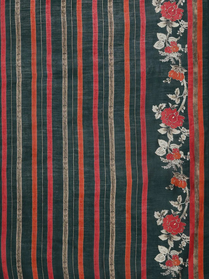 Green Printed Silk Blend Straight Kurta With Palazzos & Dupatta - Libas