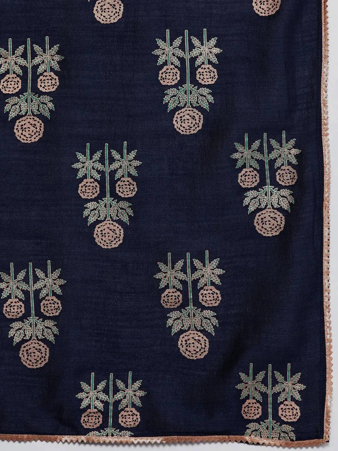 Green Printed Silk Blend Straight Suit Set With Trousers - Libas 