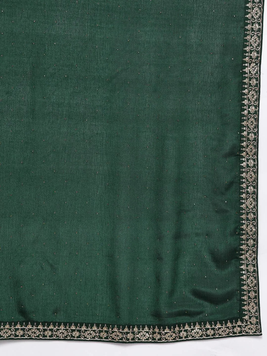 Green Printed Silk Blend Straight Kurta With Trousers & Dupatta - Libas 