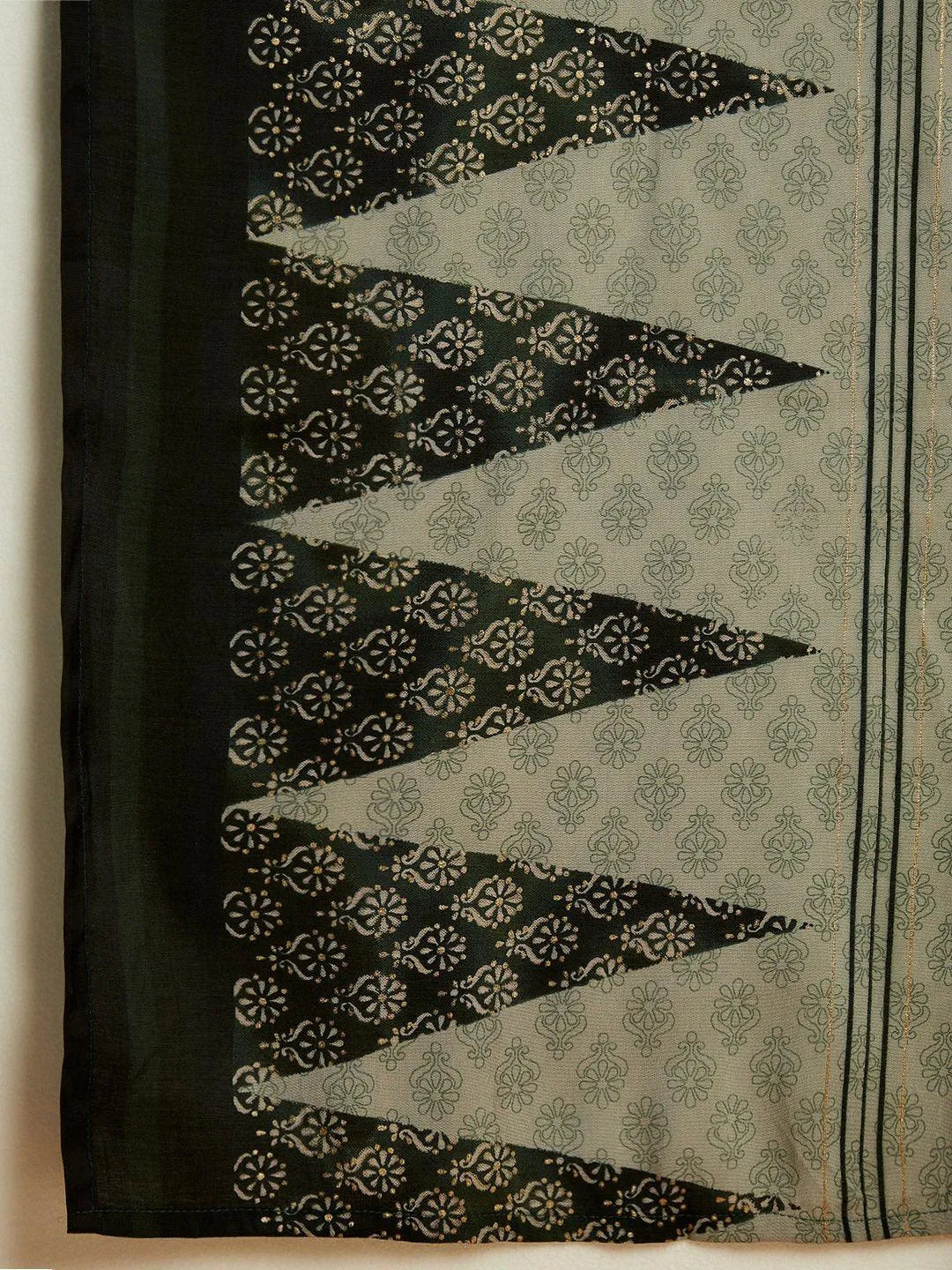 Green Printed Silk Blend Straight Kurta With Trousers & Dupatta - Libas 