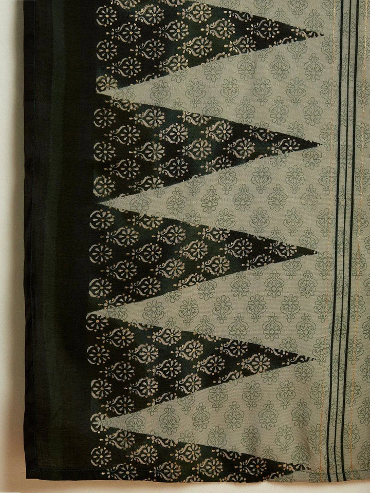 Green Printed Silk Blend Straight Kurta With Trousers & Dupatta - Libas