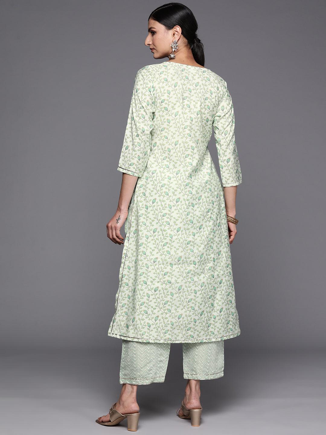 Green Printed Silk Blend Straight Kurta Set With Trousers - Libas