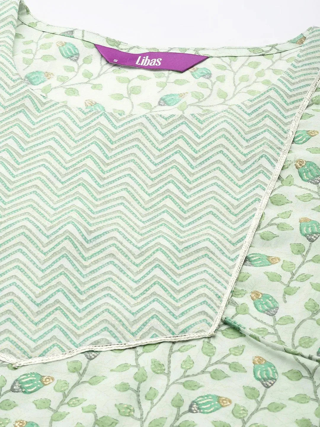 Green Printed Silk Blend Straight Kurta Set With Trousers - Libas 