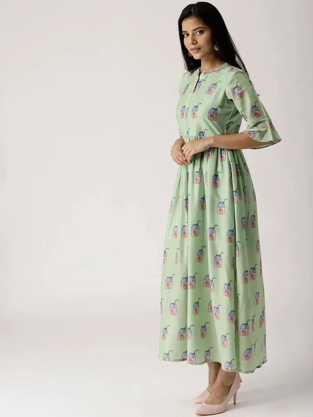 

Green Printed Silk Dress