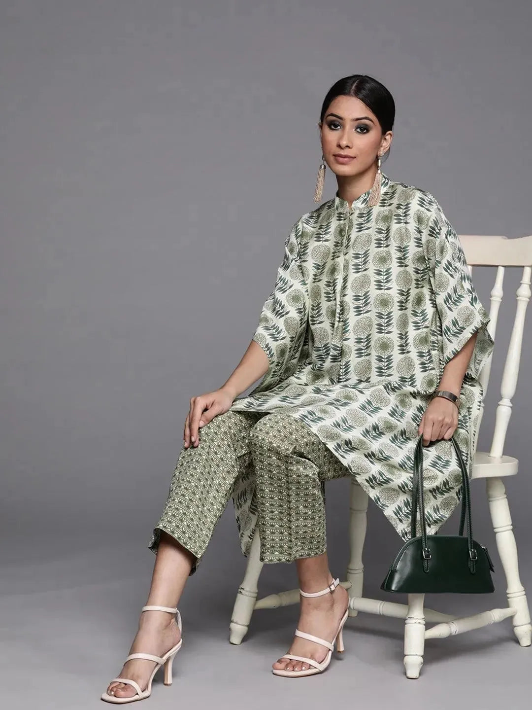 Green Printed Silk Kurta Set - Libas