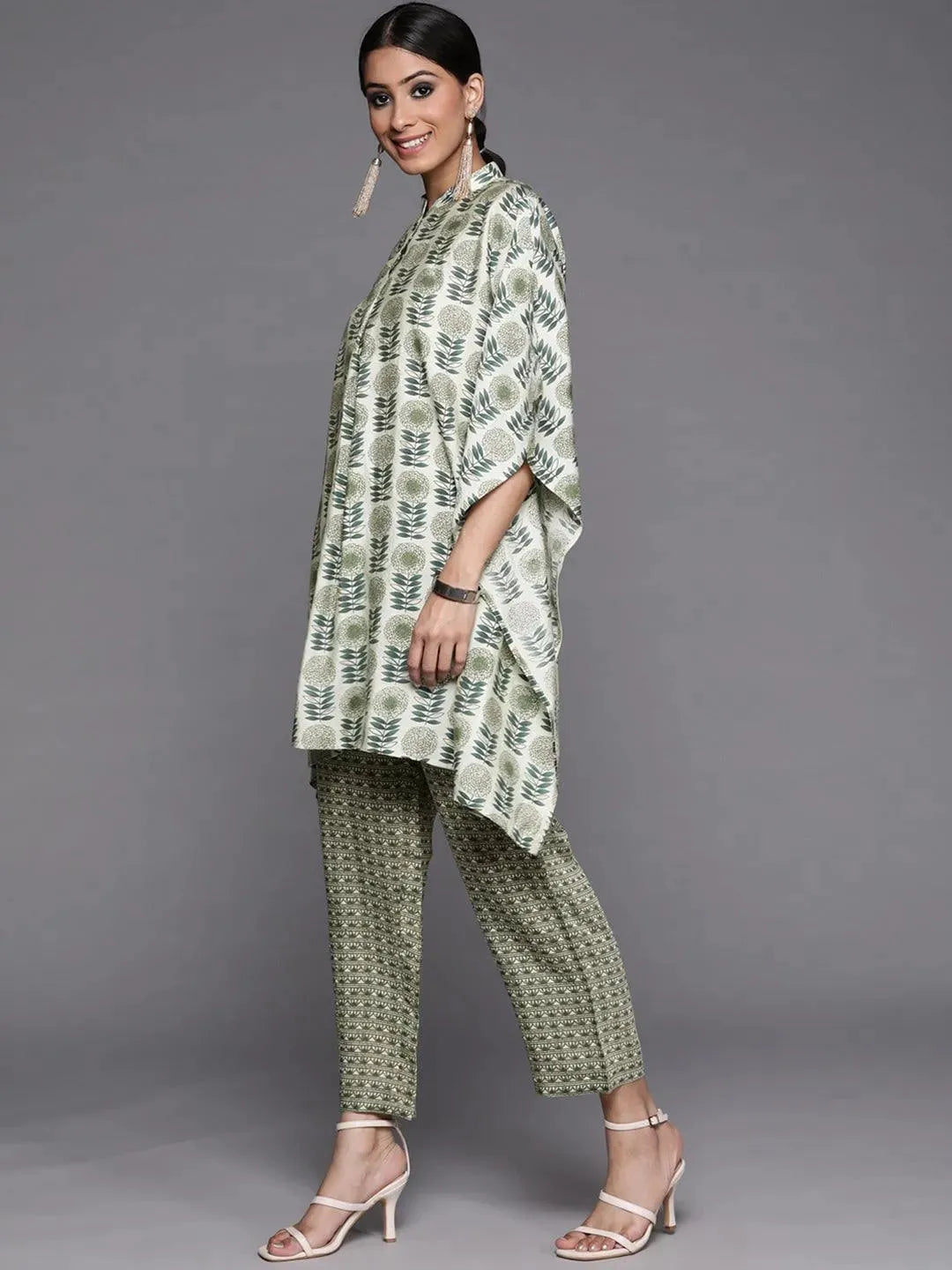 Green Printed Silk Kurta Set - Libas