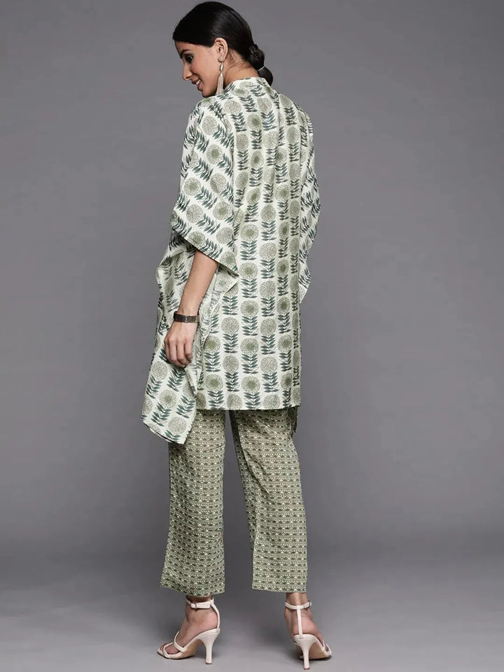 Green Printed Silk Kurta Set - Libas