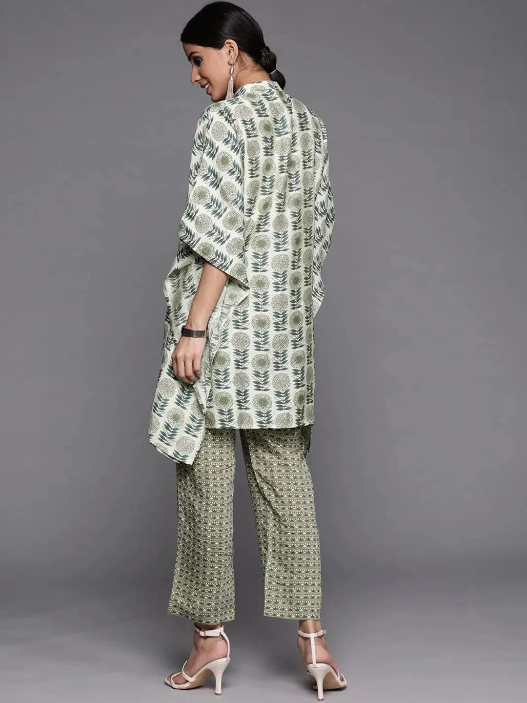 Green Printed Silk Kurta Set - Libas