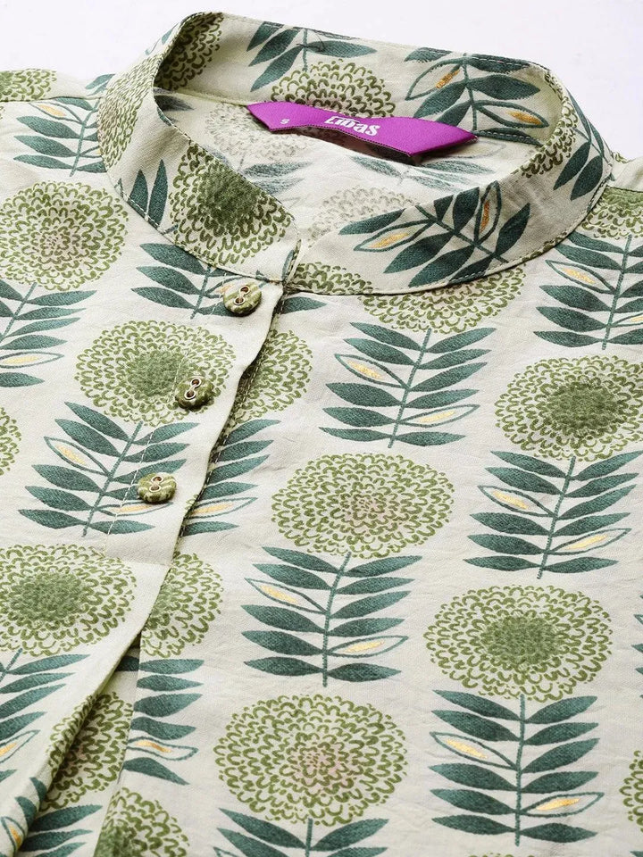 Green Printed Silk Kurta Set - Libas