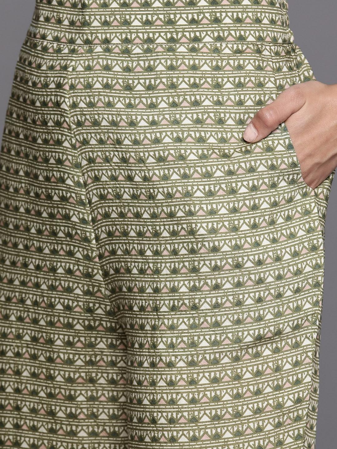 Green Printed Silk Kaftan Kaftan With Trousers