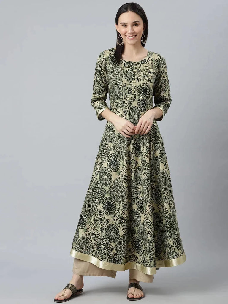Libas Green Printed Silk Kurta