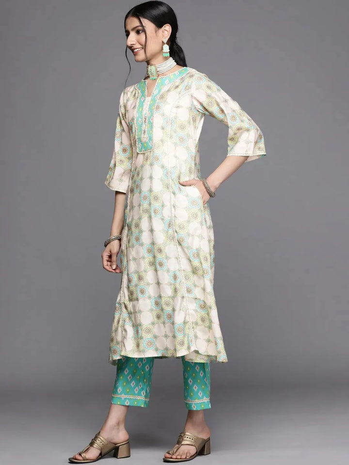 Green Printed Silk Kurta - Libas