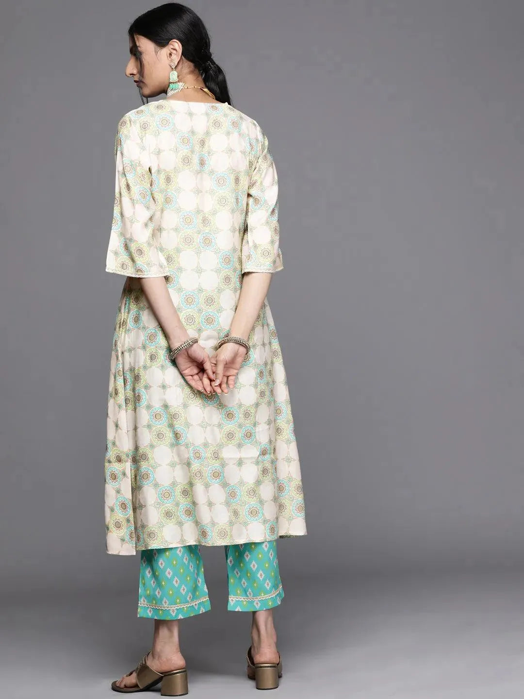 Green Printed Silk Kurta - Libas