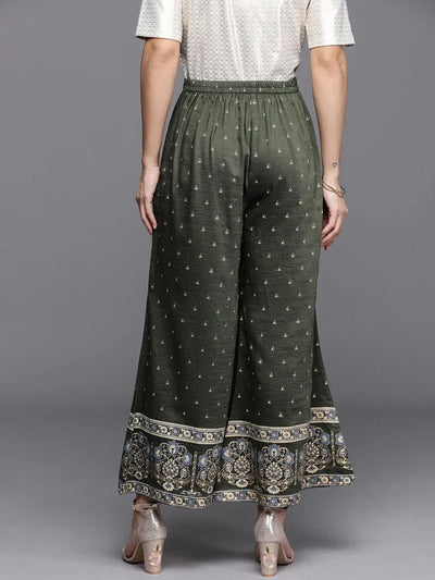 Green Printed Silk Palazzos - Libas