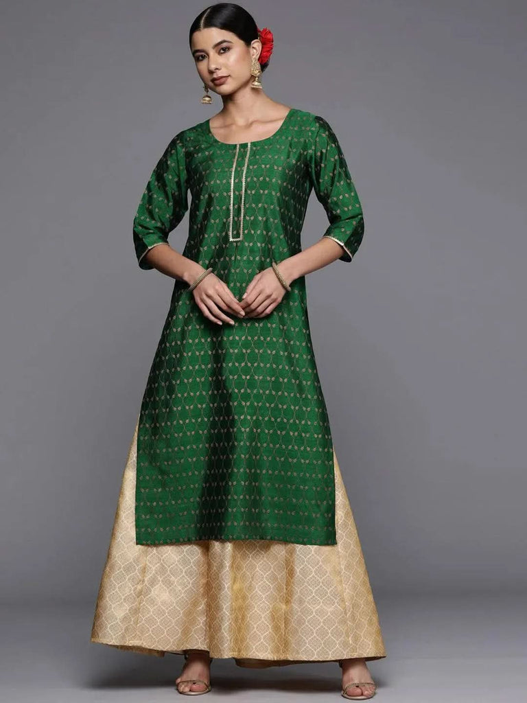 Libas Green Printed Silk Straight Kurta