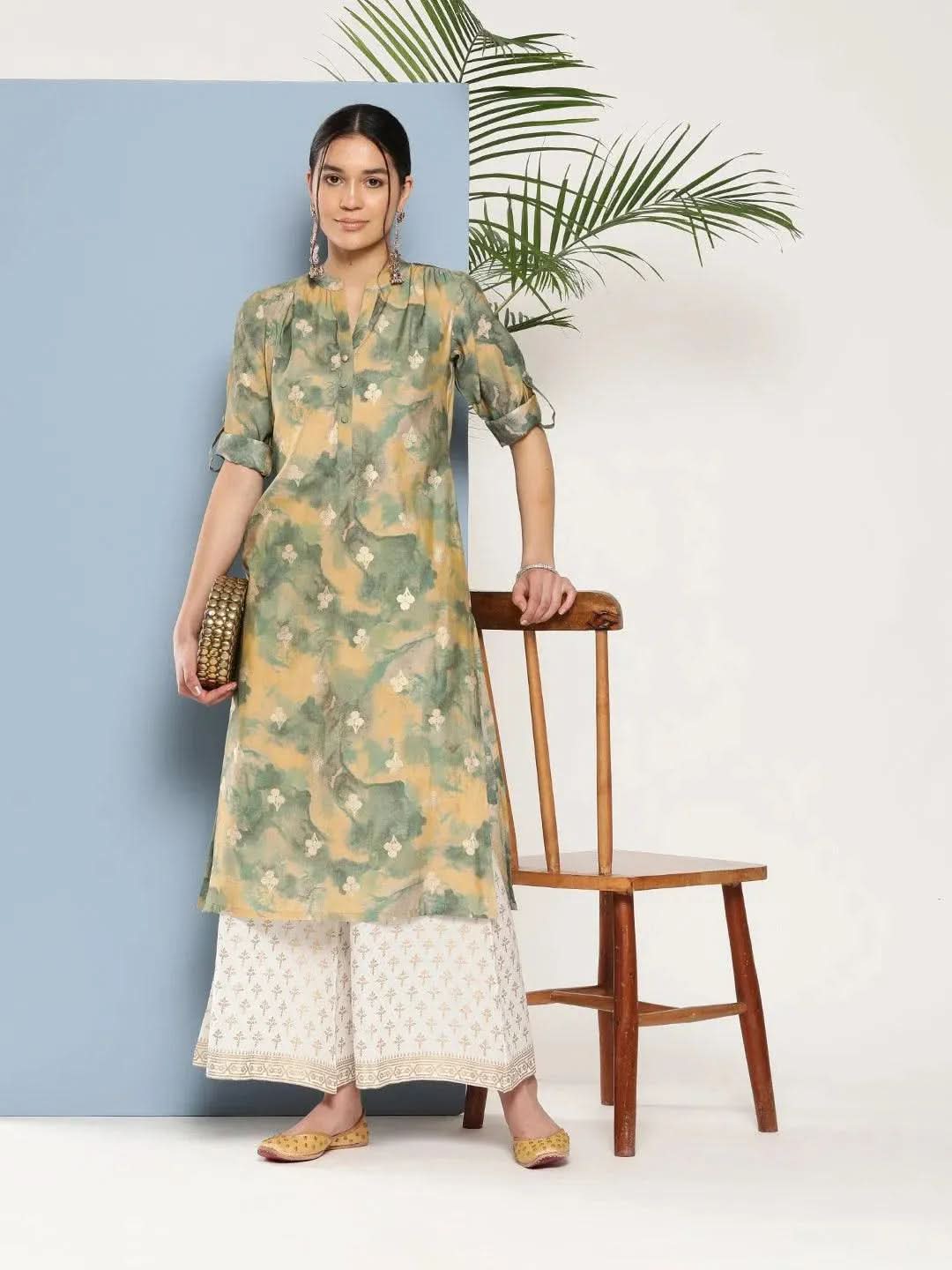 libas Green Printed Silk Straight Kurta-picture-34